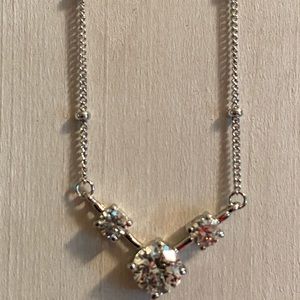 925 Sterling Silver 3 Stone CZ Necklace